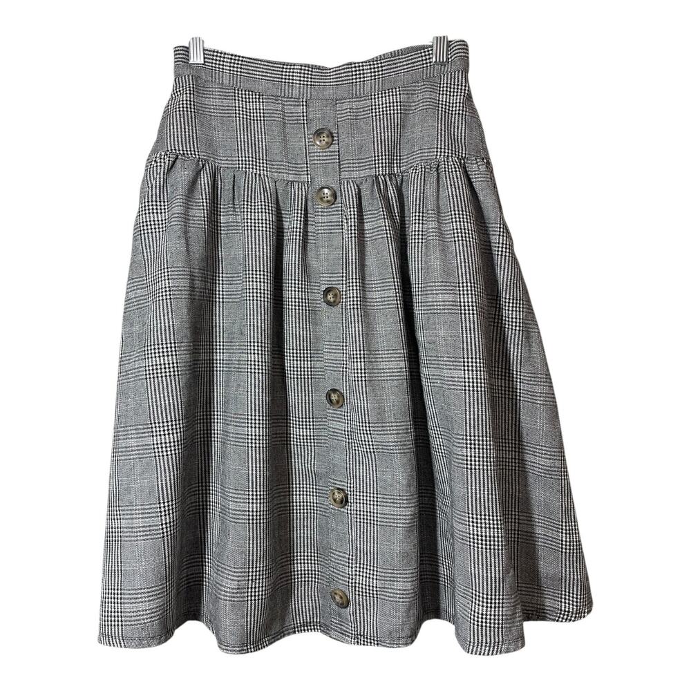 Shein Plaid Skirt Dark Academia Preppy Size Medium Black White Woven Pockets